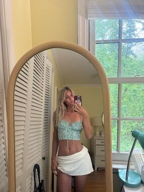 Princess Polly Mint Floral Tie-Front Crop Top